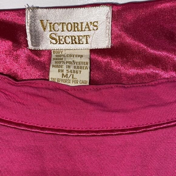Victoria's Secret Women's Pink Embroidered Pocket 3/4 Sleeve Night Shirt Sz M/L - Picture 6 of 11